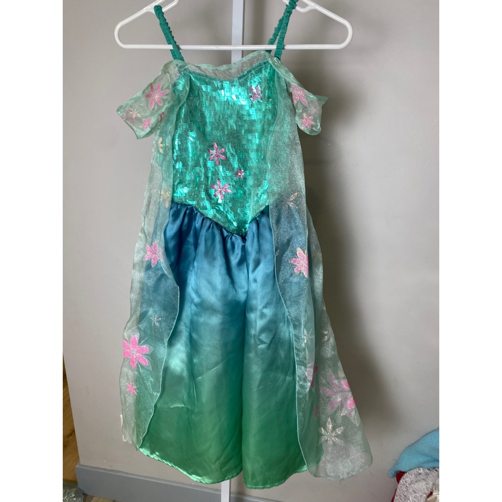 Disney Parks Anna Frozen Fever Costume Dress Girls Medium 10 Green Blue Sequin